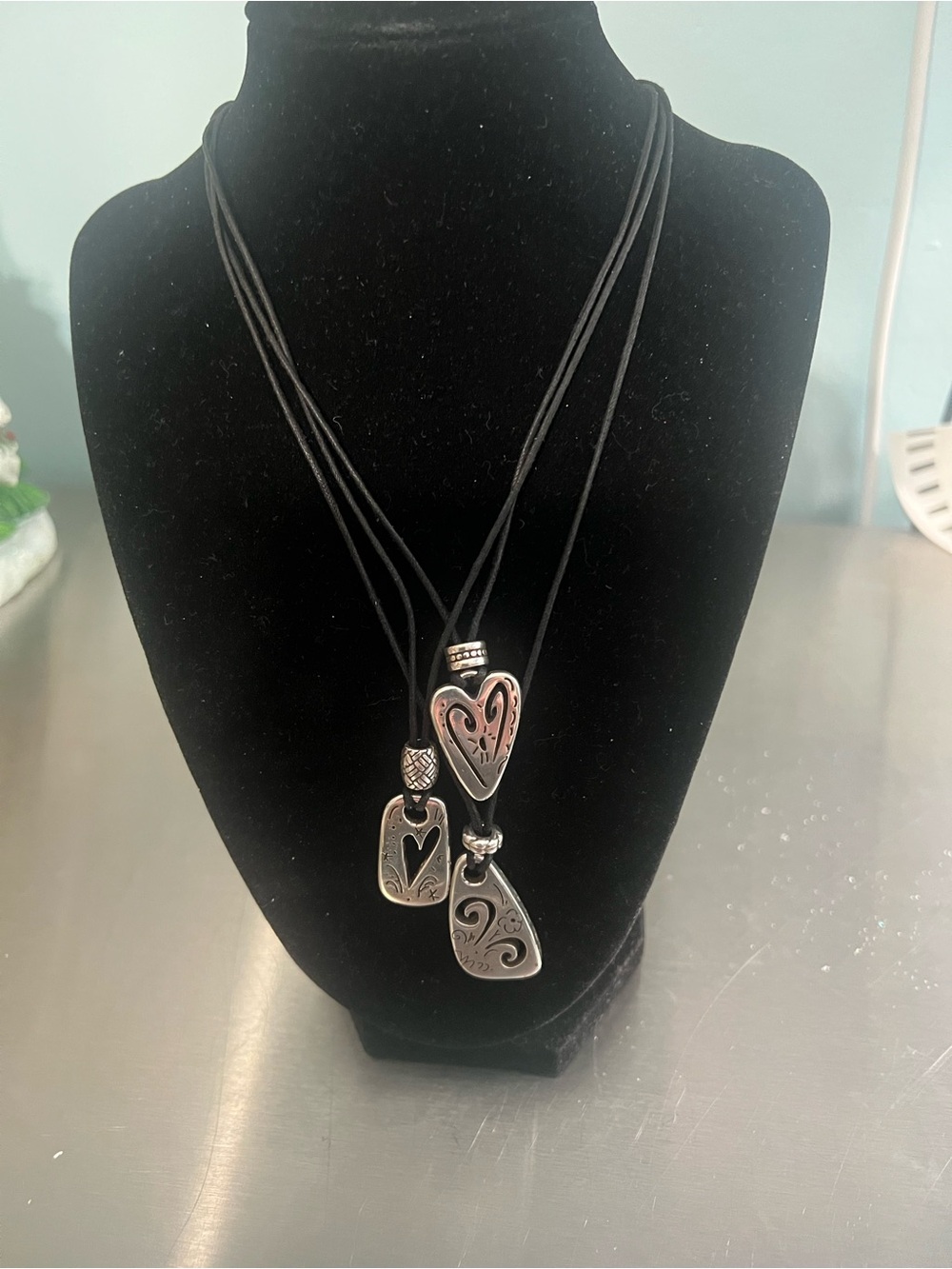 Brighton Triple Black Cord Necklace with Charms